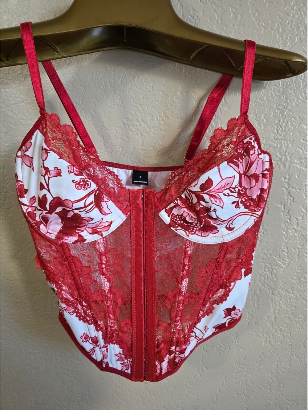 Red and White Floral Lace Bustier Corset Top Size Small Concert Wear